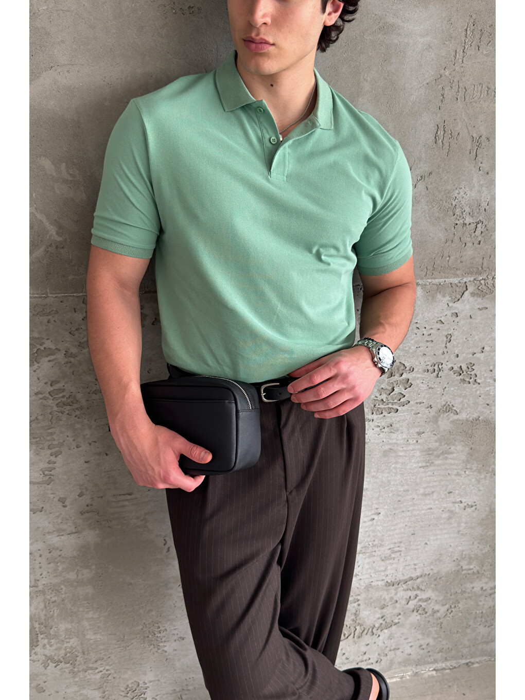 Yeşil Erkek %100 Pamuk Düğmeli Polo Yaka T-Shirt