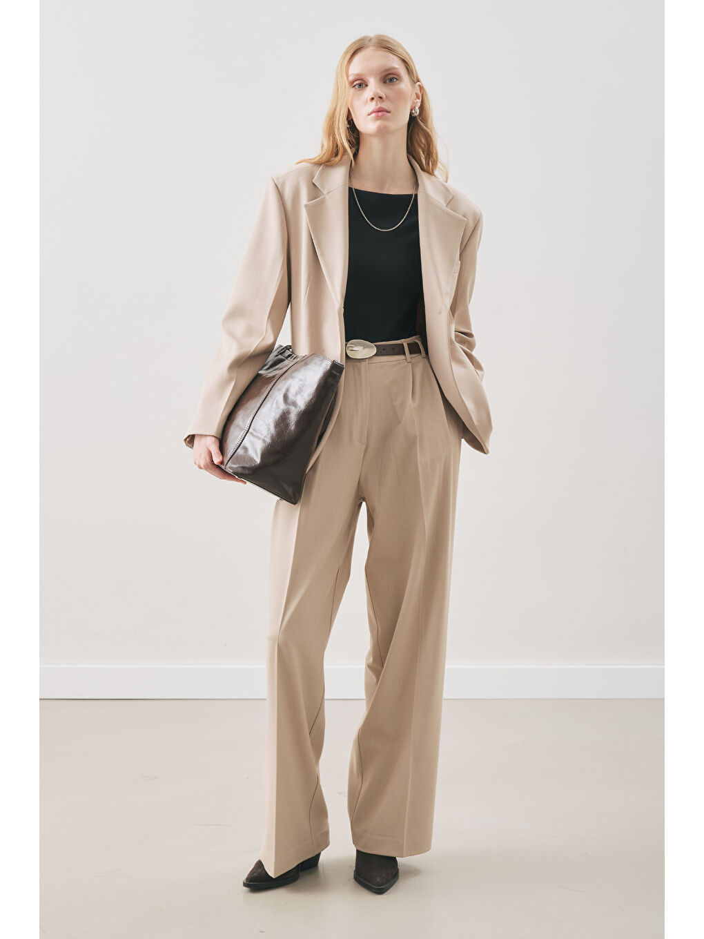 Jun Tek Düğmeli Blazer Ceket Bej-4