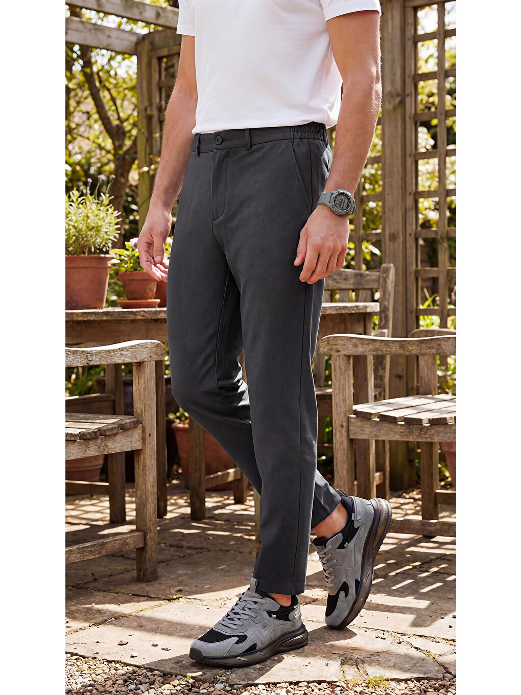 Gri Spor Klasik Füme Kolay Ütülenebilir Easy Iron Erkek Pantolon-1