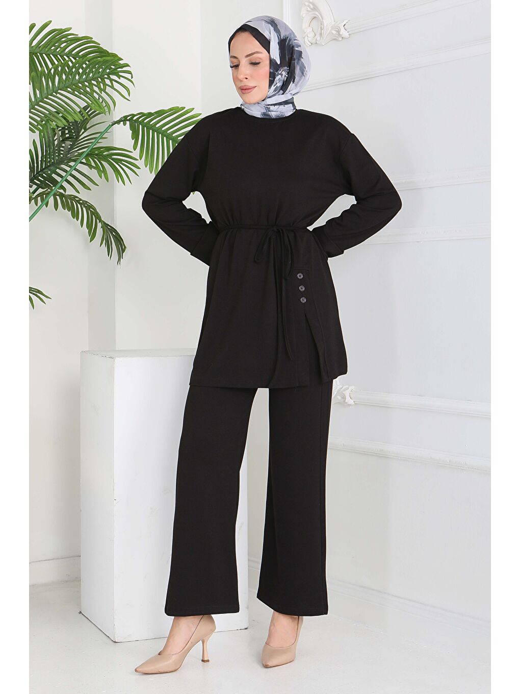 Düğme Detaylı Modal İkili Takım Siyah - 28013-SIYAH-4