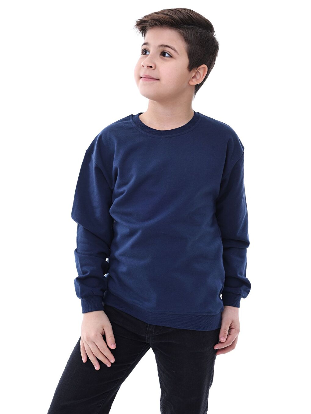 Lacivert Basic Bisiklet Yaka Şardonlu Çocuk Sweatshirt 3-12 Yaş