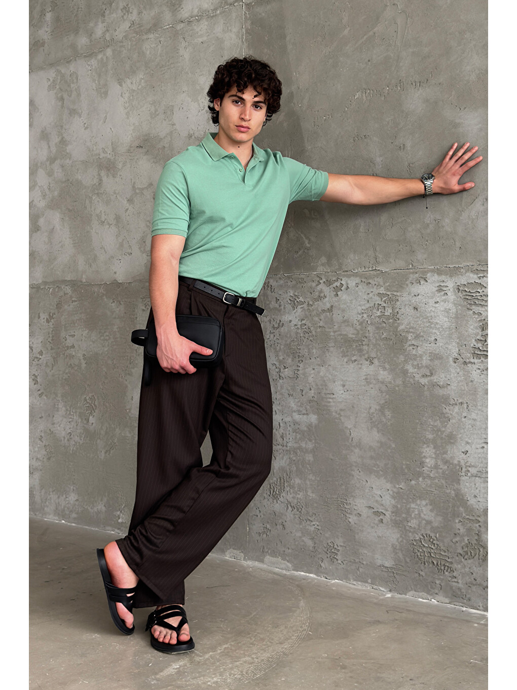 Yeşil Erkek %100 Pamuk Düğmeli Polo Yaka T-Shirt-5