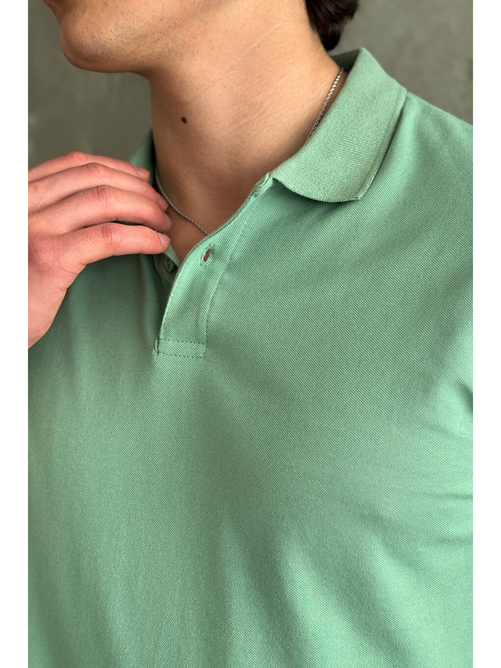 Yeşil Erkek %100 Pamuk Düğmeli Polo Yaka T-Shirt-6