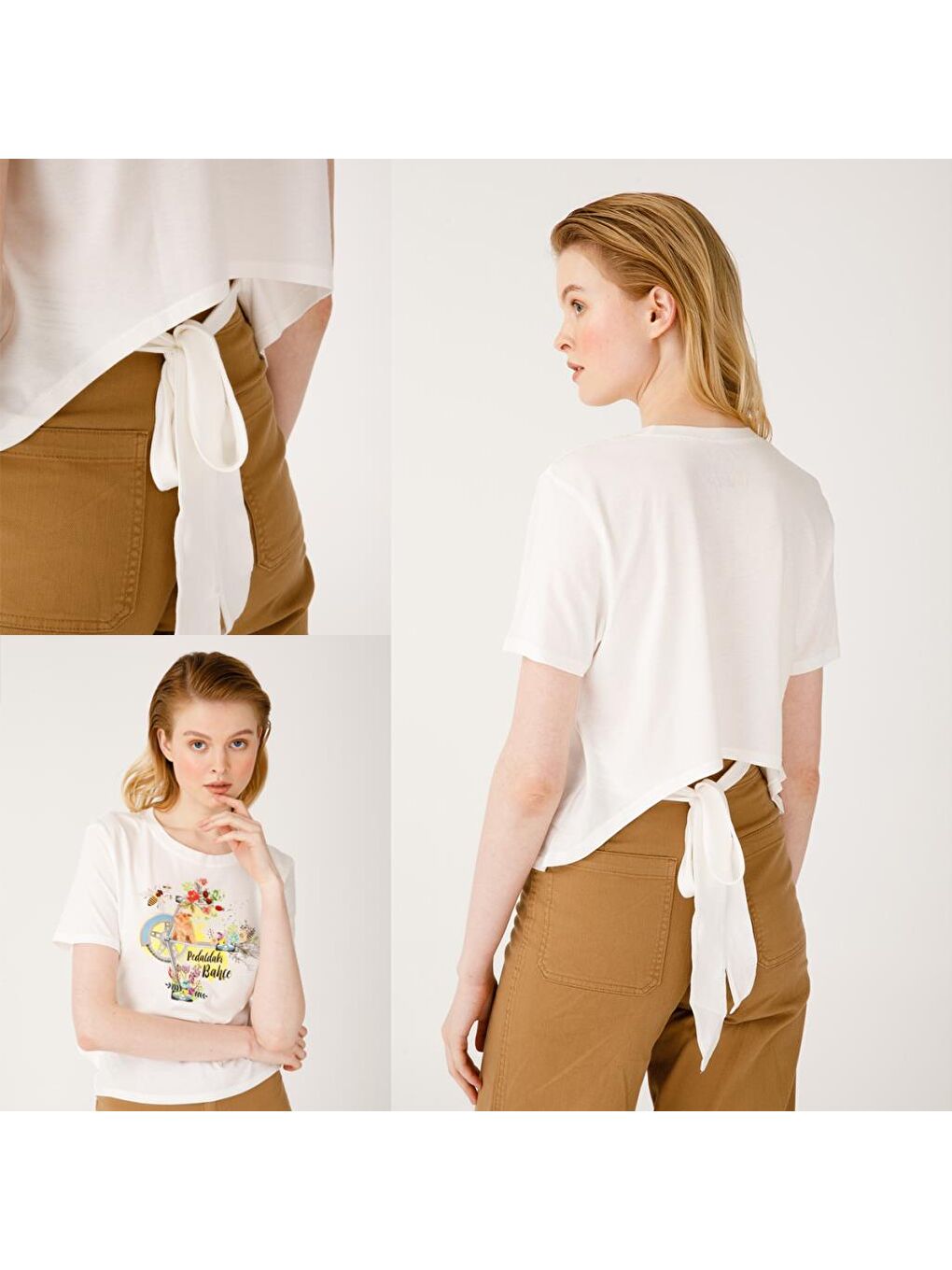 Beyaz Nature Pedaldaki Bahçe Kadın T-shirt-6