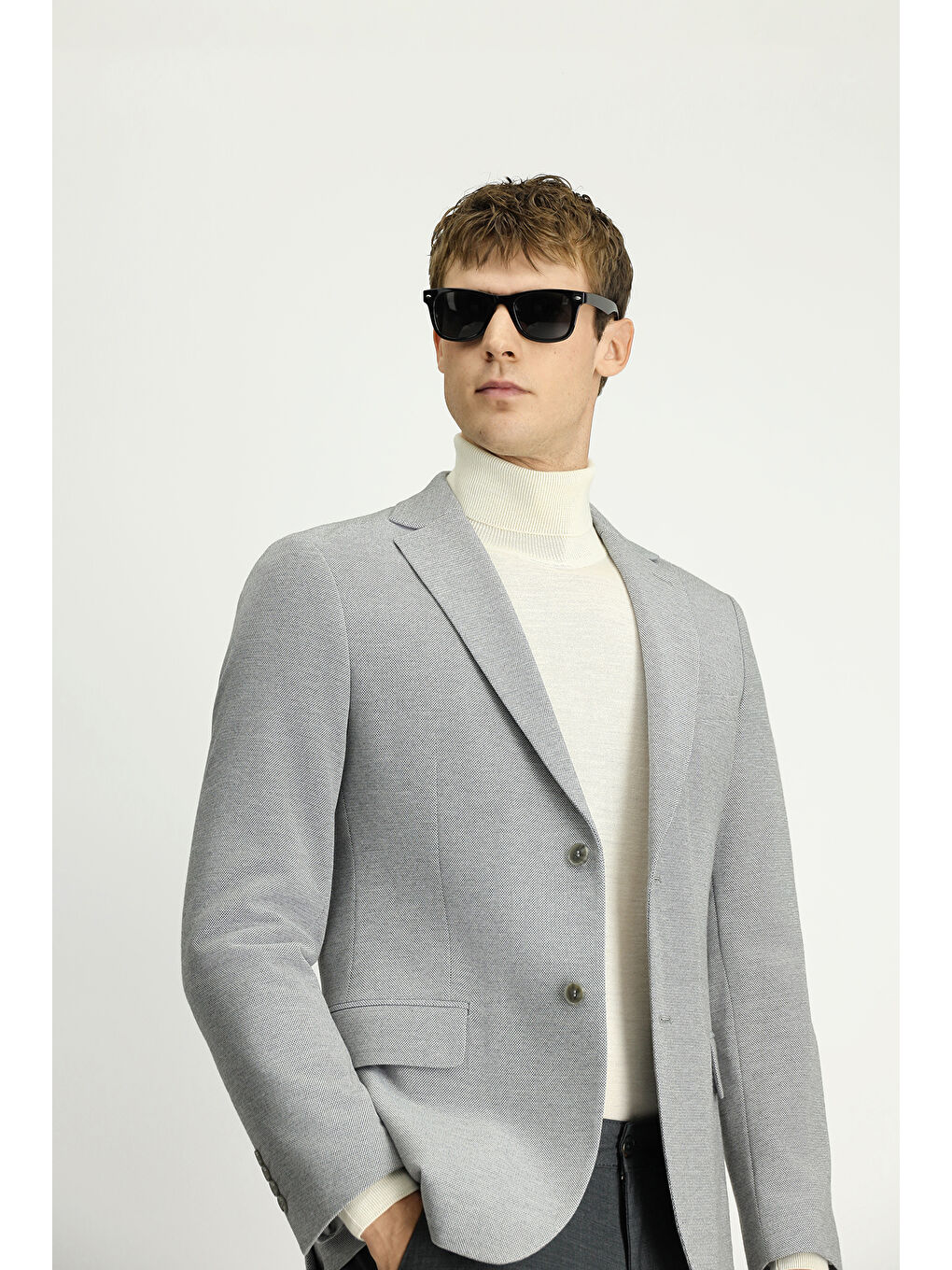 Gri 6 Drop Regular Fit Standart Kesim Desenli Klasik Pamuklu Ceket