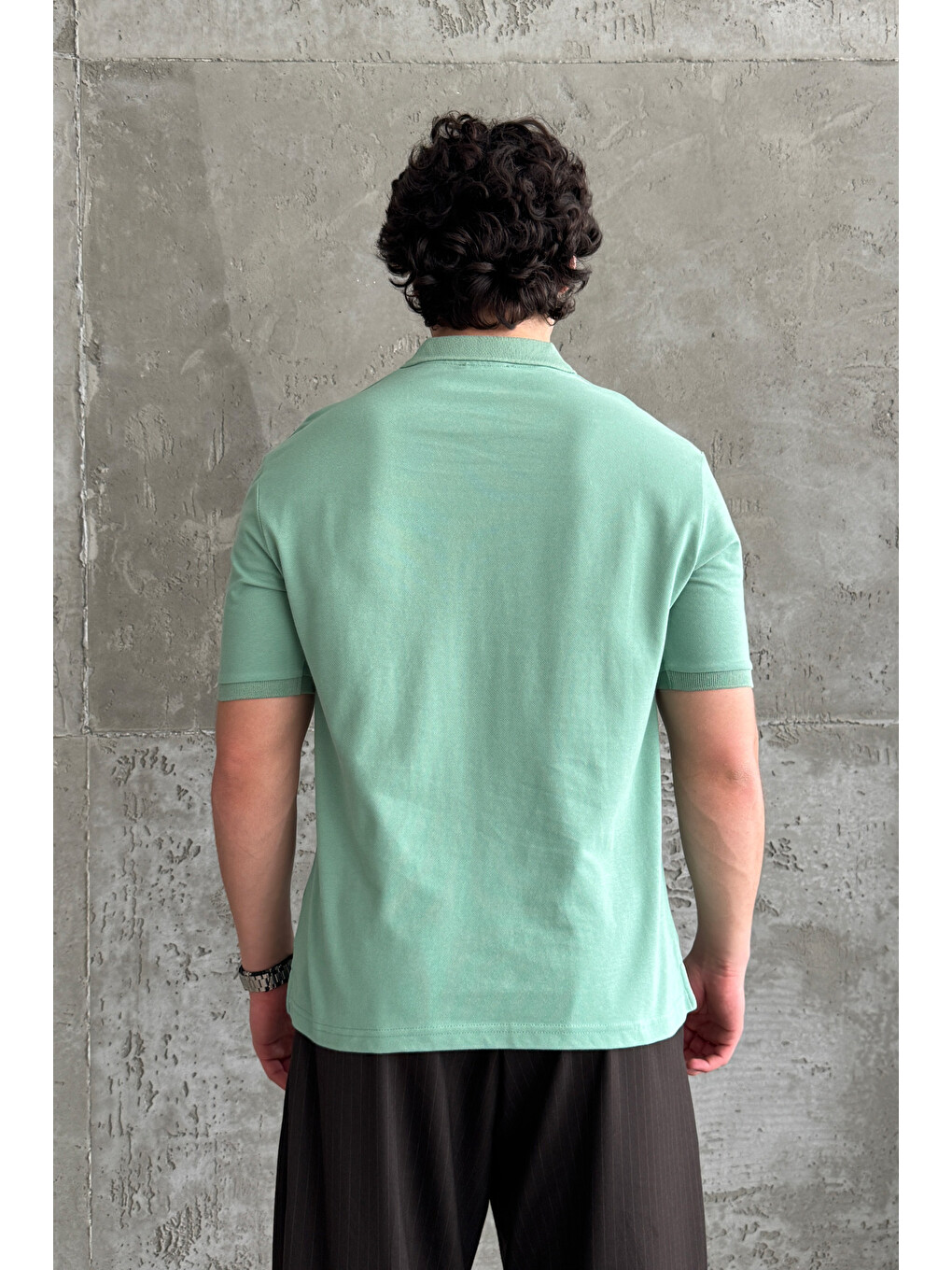 Yeşil Erkek %100 Pamuk Düğmeli Polo Yaka T-Shirt-7