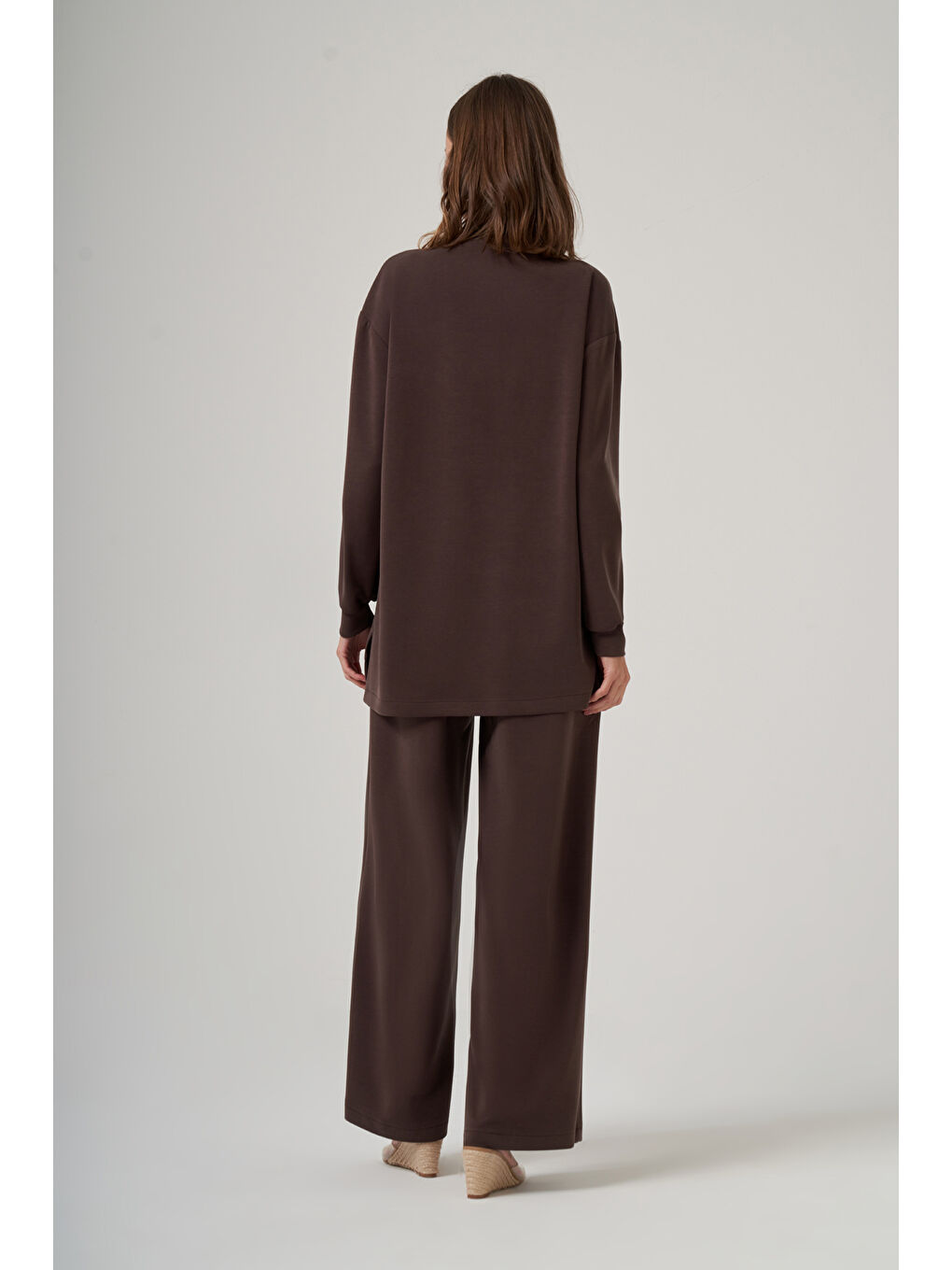 Fermuar ve Nervür Detay Tunik Pantolon Takım 1077 Kahverengi-3
