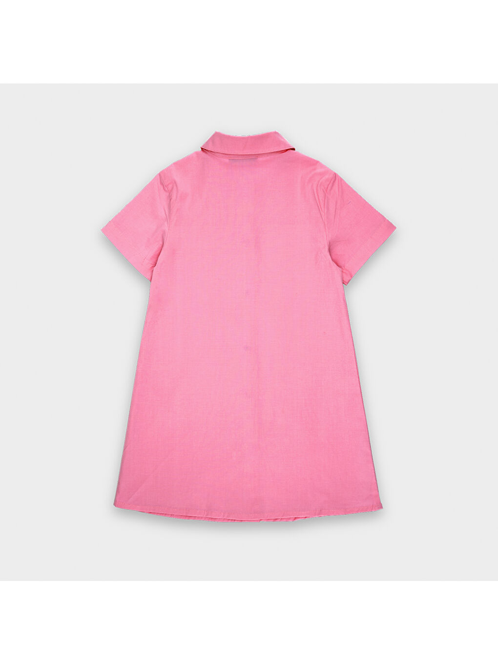 Kız Bebek Cep Detaylı Gömlek Yakalı Pembe Elbise-1
