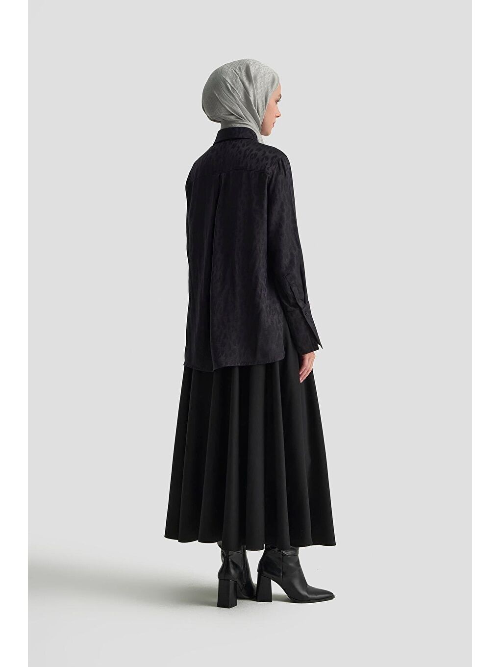 Leopar Desenli Gömlek 25Km1021 Siyah-4