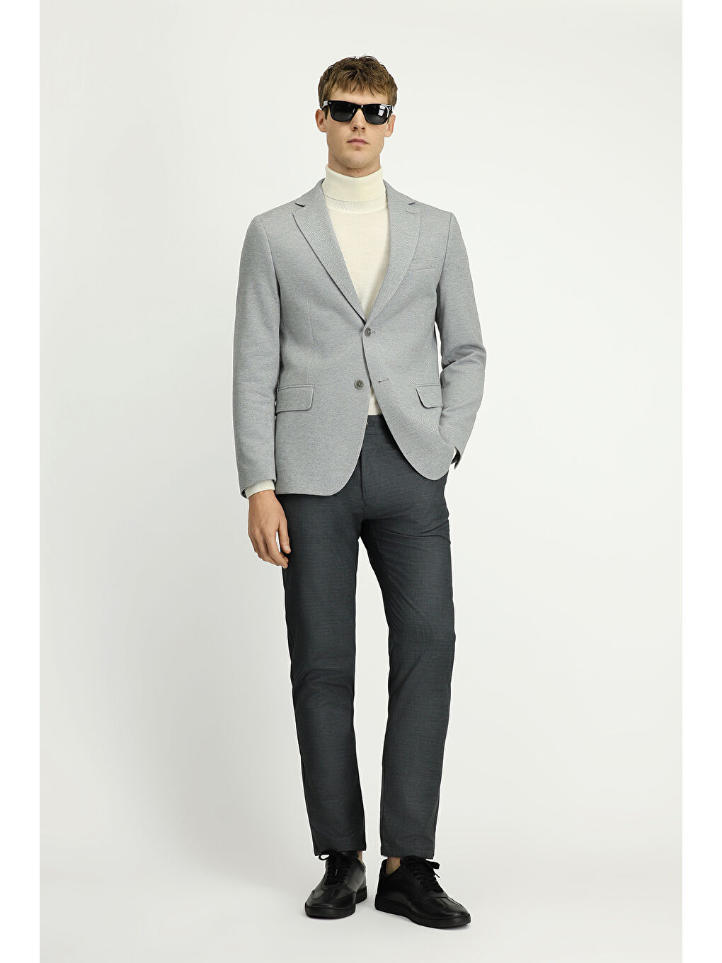 Gri 6 Drop Regular Fit Standart Kesim Desenli Klasik Pamuklu Ceket-1