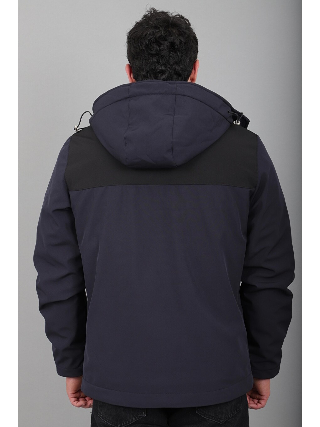 Lacivert Parçalı İçi Kürklü Softsheel Kışlık Mont Kmd 889_50523-6