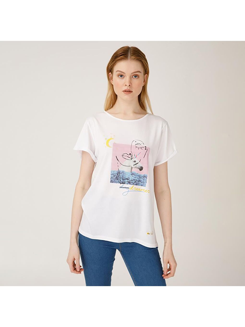 Beyaz Faces Dreamer Kadın T-Shirt-4