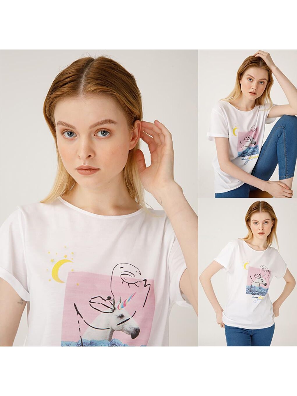 Beyaz Faces Dreamer Kadın T-Shirt-5