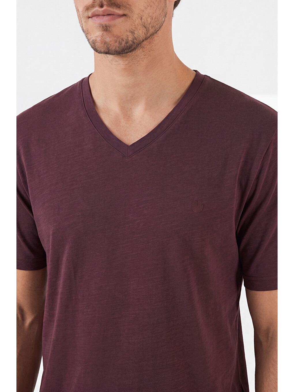 Bordo Pamuklu Regular Fit V Yaka T Shirt 5902719-4