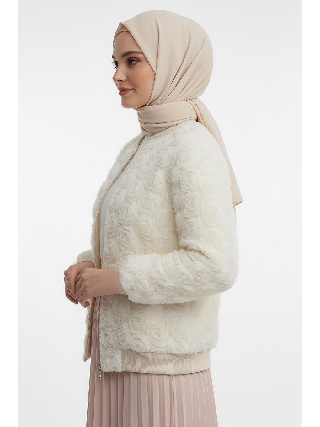 Ekru Güllü Tül Mont Krem - 28014-KREM-2