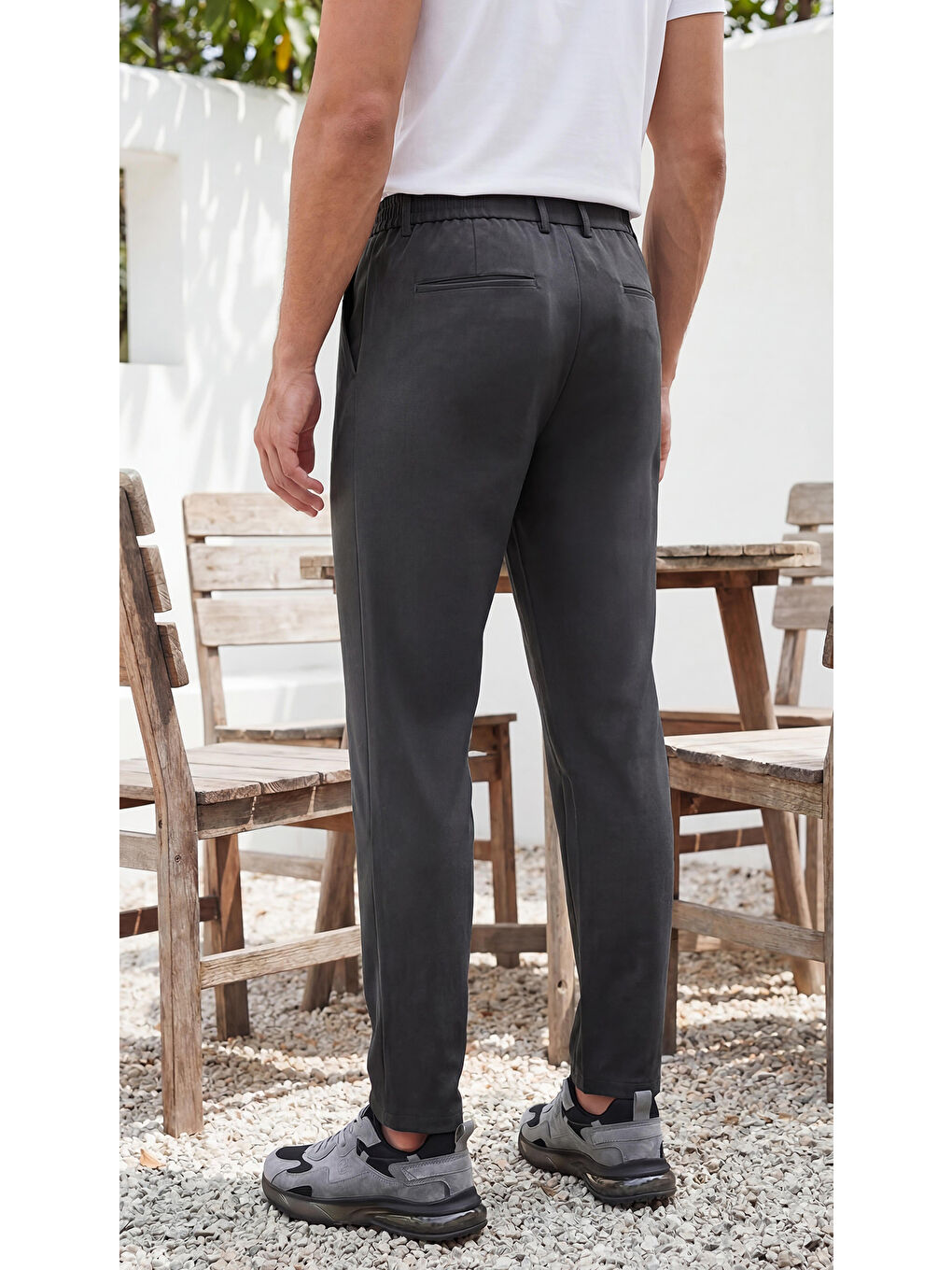 Gri Spor Klasik Füme Kolay Ütülenebilir Easy Iron Erkek Pantolon-5