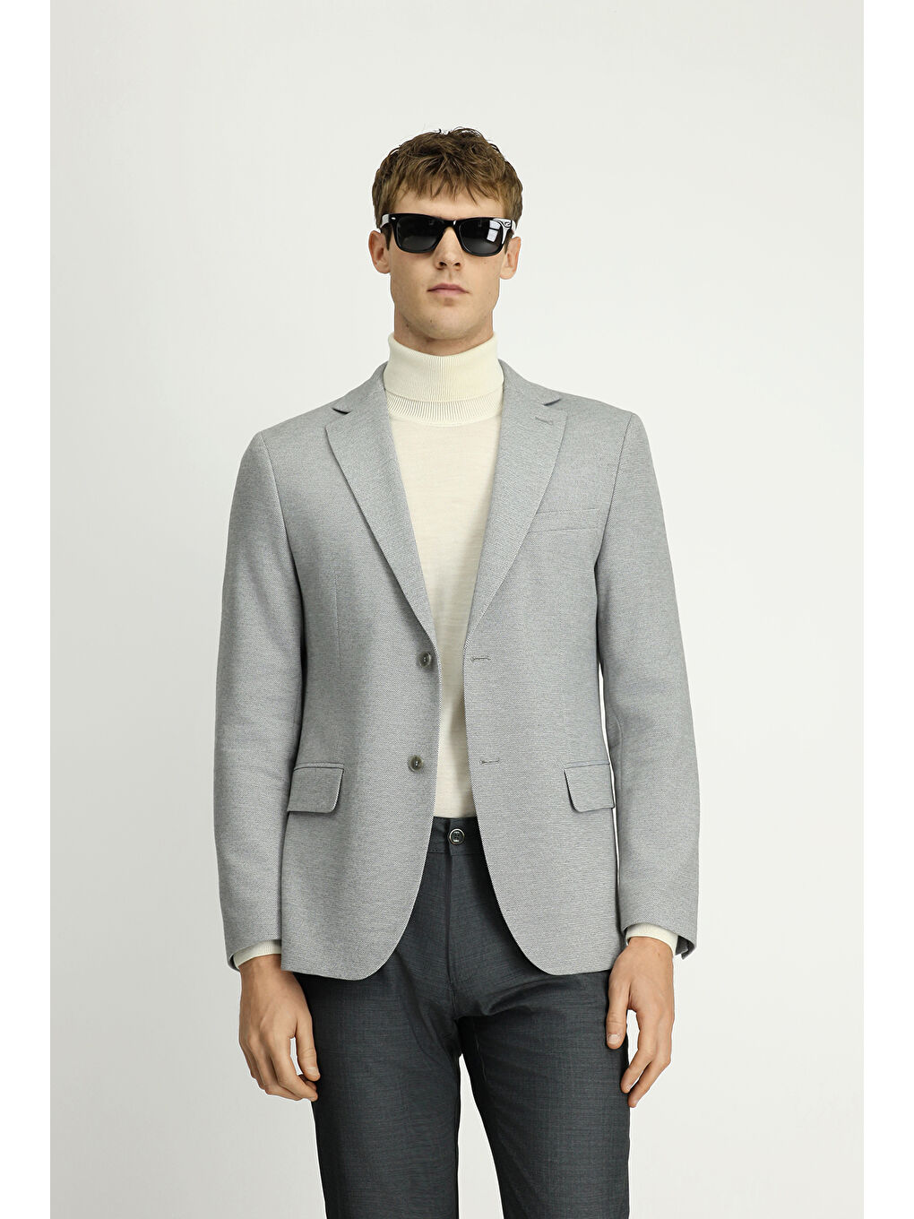 Gri 6 Drop Regular Fit Standart Kesim Desenli Klasik Pamuklu Ceket-2