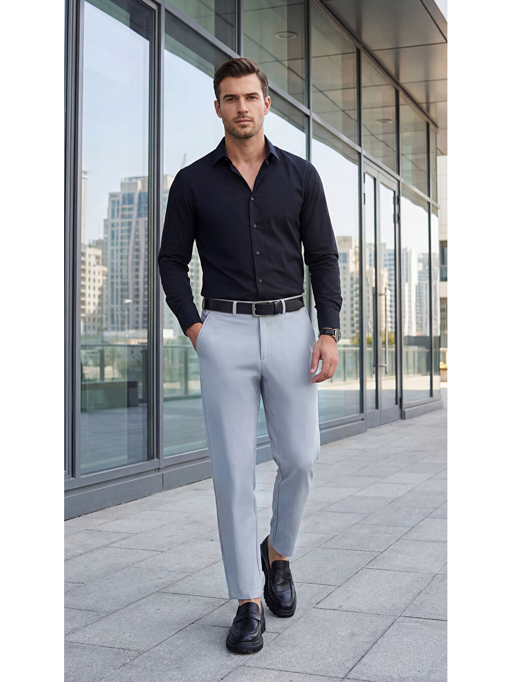 Spor Klasik Gri Kolay Ütülenebilir Easy Iron Erkek Pantolon-2