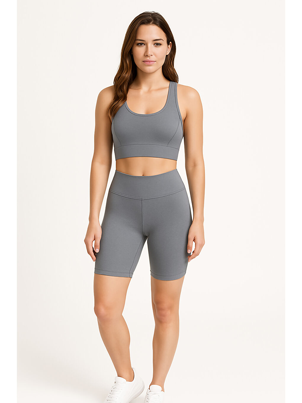 Mavi Yüksek Bel Toparlayıcı Kadın Spor Kısa Tayt