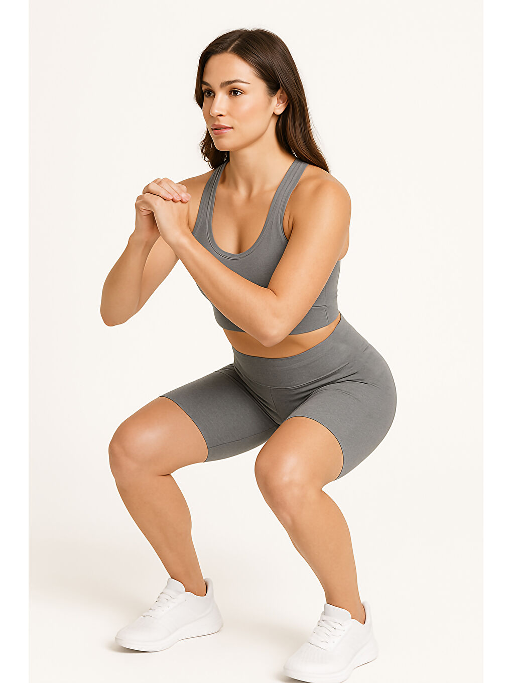 Mavi Yüksek Bel Toparlayıcı Kadın Spor Kısa Tayt-3