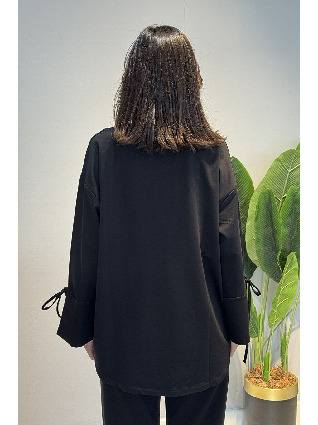 Manşeti ve Beli Bağcık Detay Sweat Tunik 3066 Siyah-4