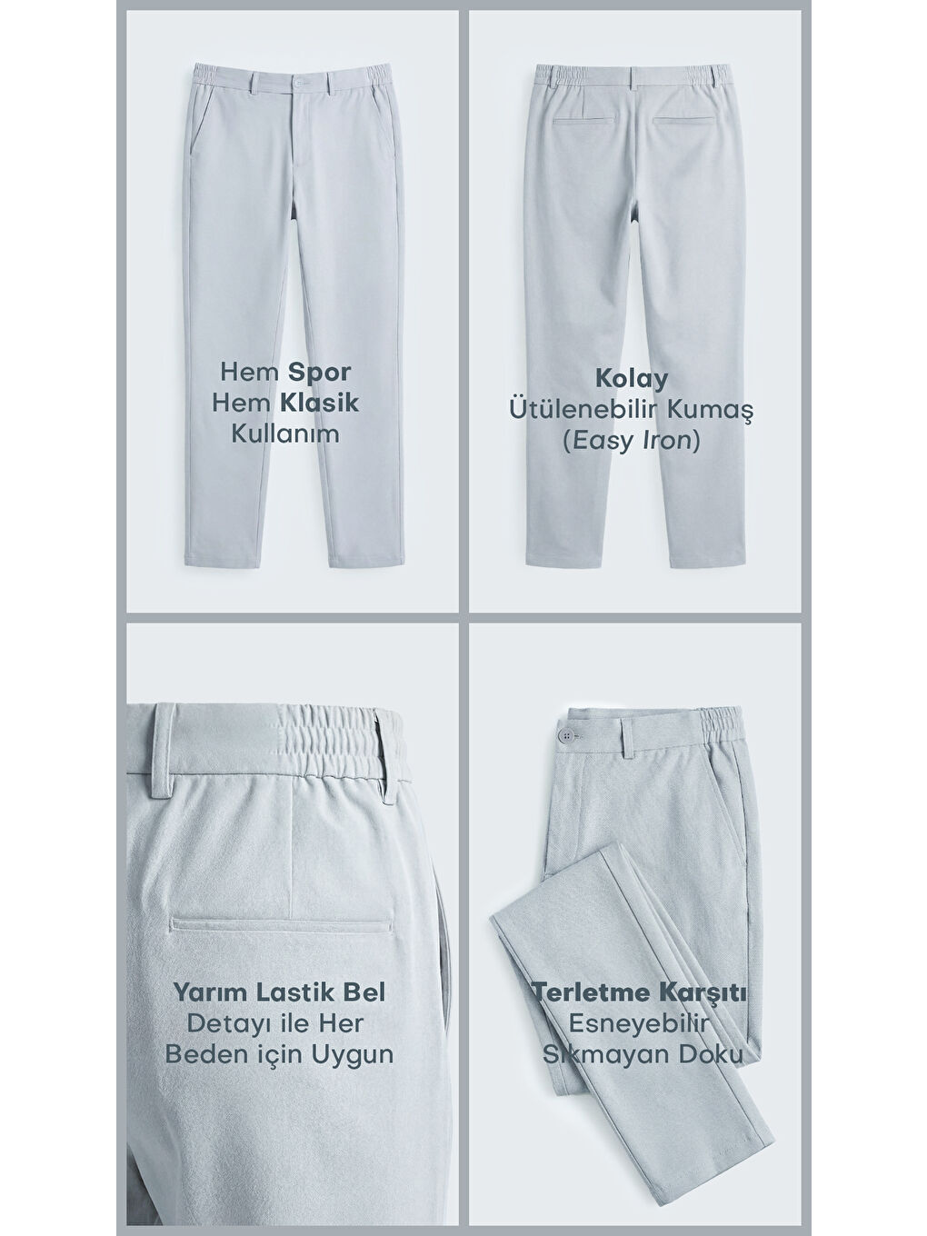 Spor Klasik Gri Kolay Ütülenebilir Easy Iron Erkek Pantolon-6