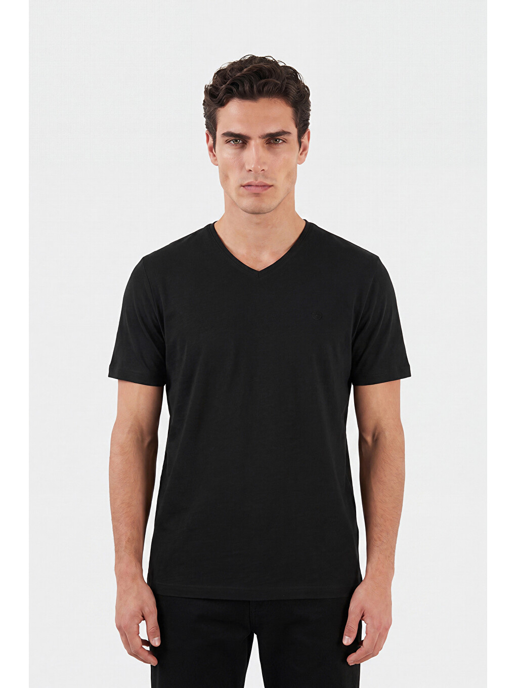 Siyah Pamuklu Regular Fit V Yaka T Shirt 5902719-1