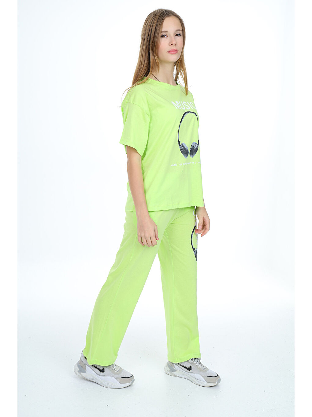 Sarı Kız Çocuk Music Baskılı Alt-Üst 2'li Takım 12148