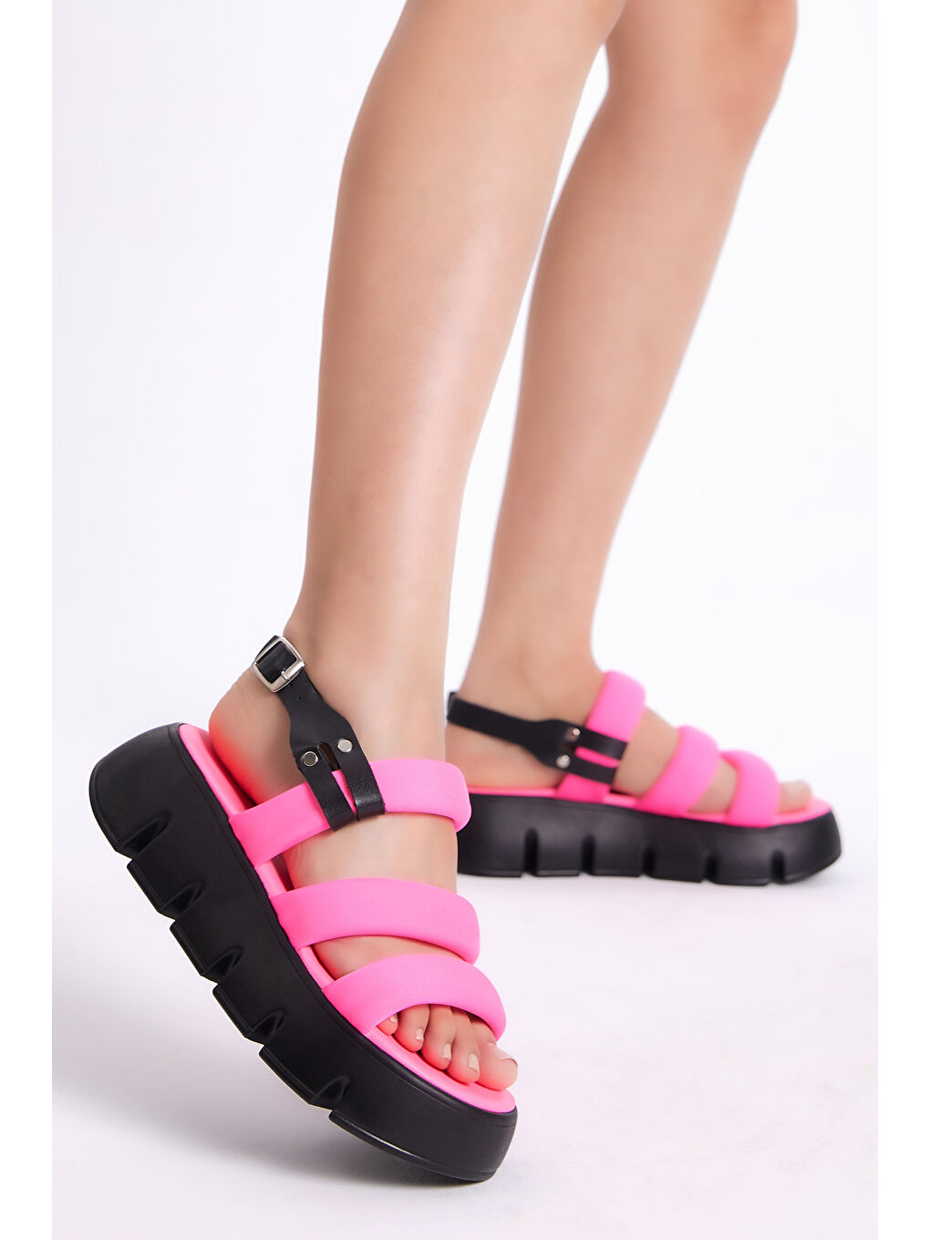 Kadın Pembe Paraşüt Kumaş Yüksek Taban Sandalet-1