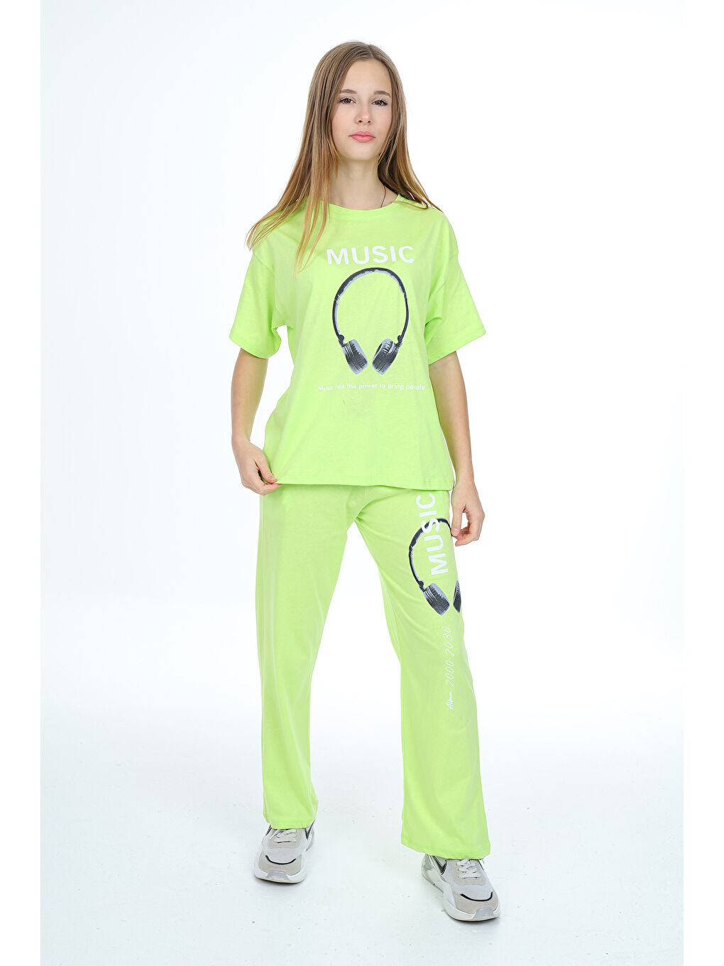 Sarı Kız Çocuk Music Baskılı Alt-Üst 2'li Takım 12148-1