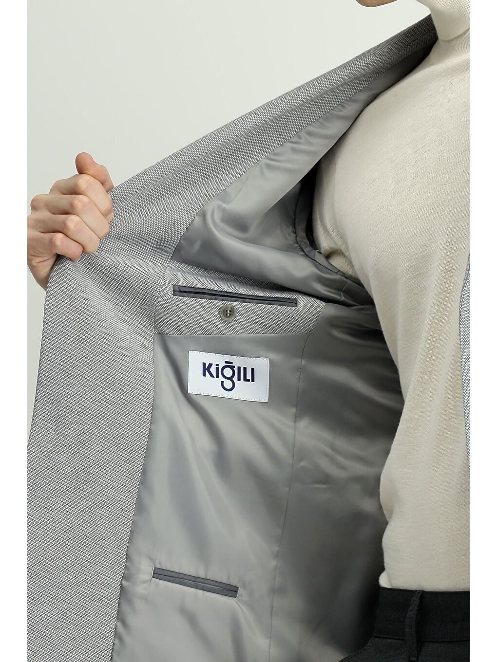 Gri 6 Drop Regular Fit Standart Kesim Desenli Klasik Pamuklu Ceket-5