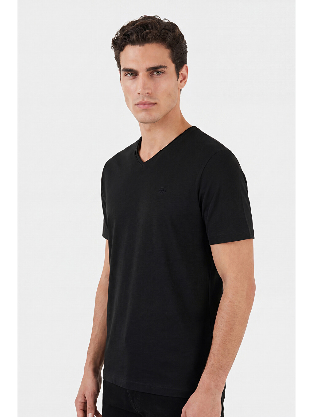 Siyah Pamuklu Regular Fit V Yaka T Shirt 5902719-2