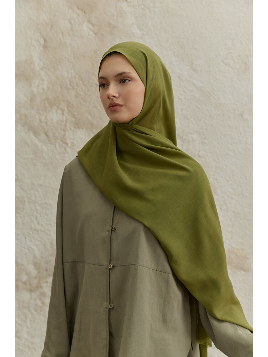 Soft Line Pamuk Şal Yağ Yeşili-1