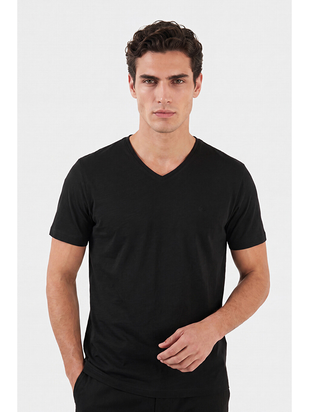 Siyah Pamuklu Regular Fit V Yaka T Shirt 5902719-3