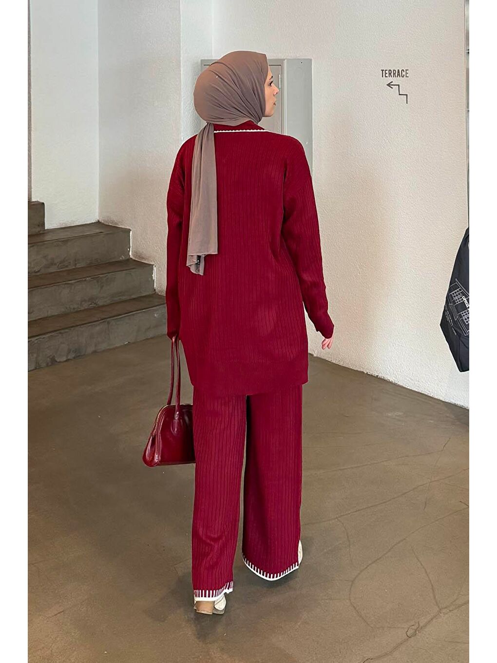 Kurdela Detaylı Triko Takım Bordo-3