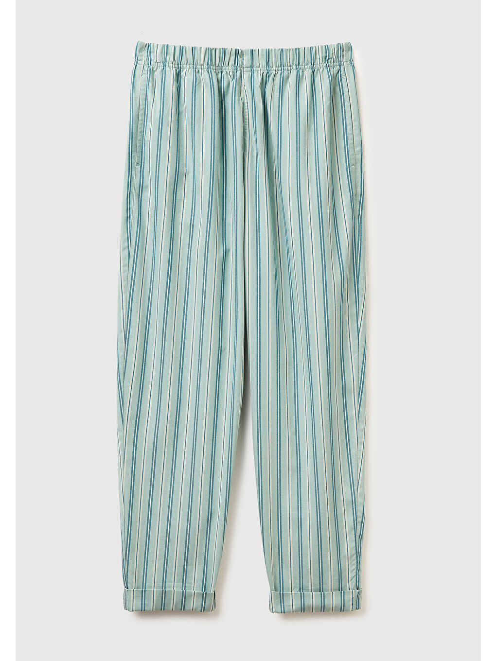 Kadın Turkuaz %100 Pamuk Kare Desenli Paçası Kıvrık Pijama Altı-1