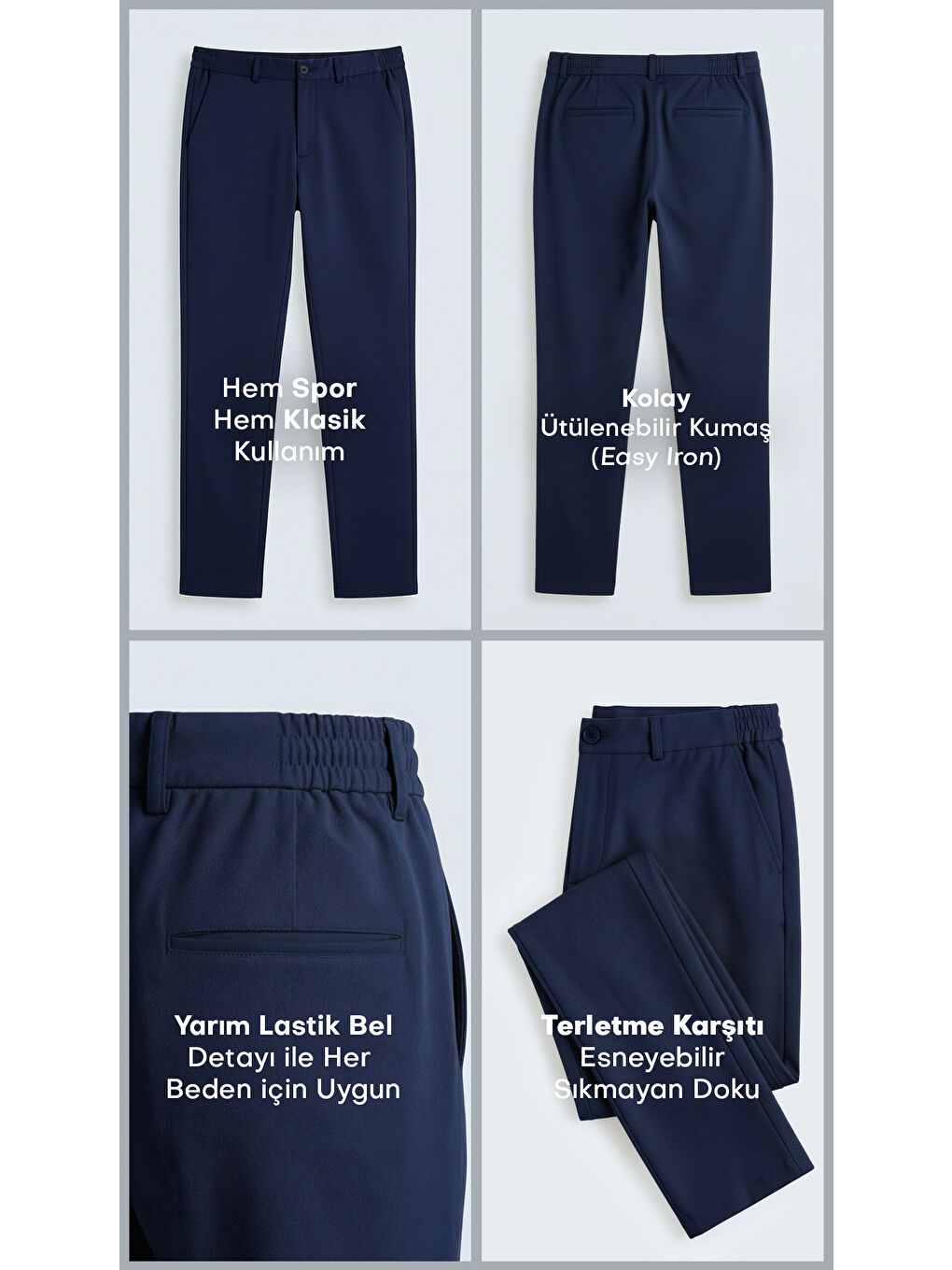 Spor Klasik Lacivert Kolay Ütülenebilir Easy Iron Erkek Pantolon-6