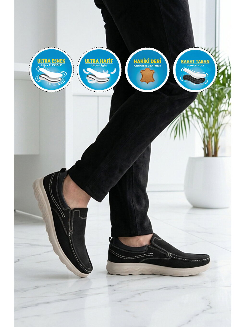 Premium Siyah Nubuk Hakiki Deri Anatomik Erkek Casual Ayakkabı 2406 M-2