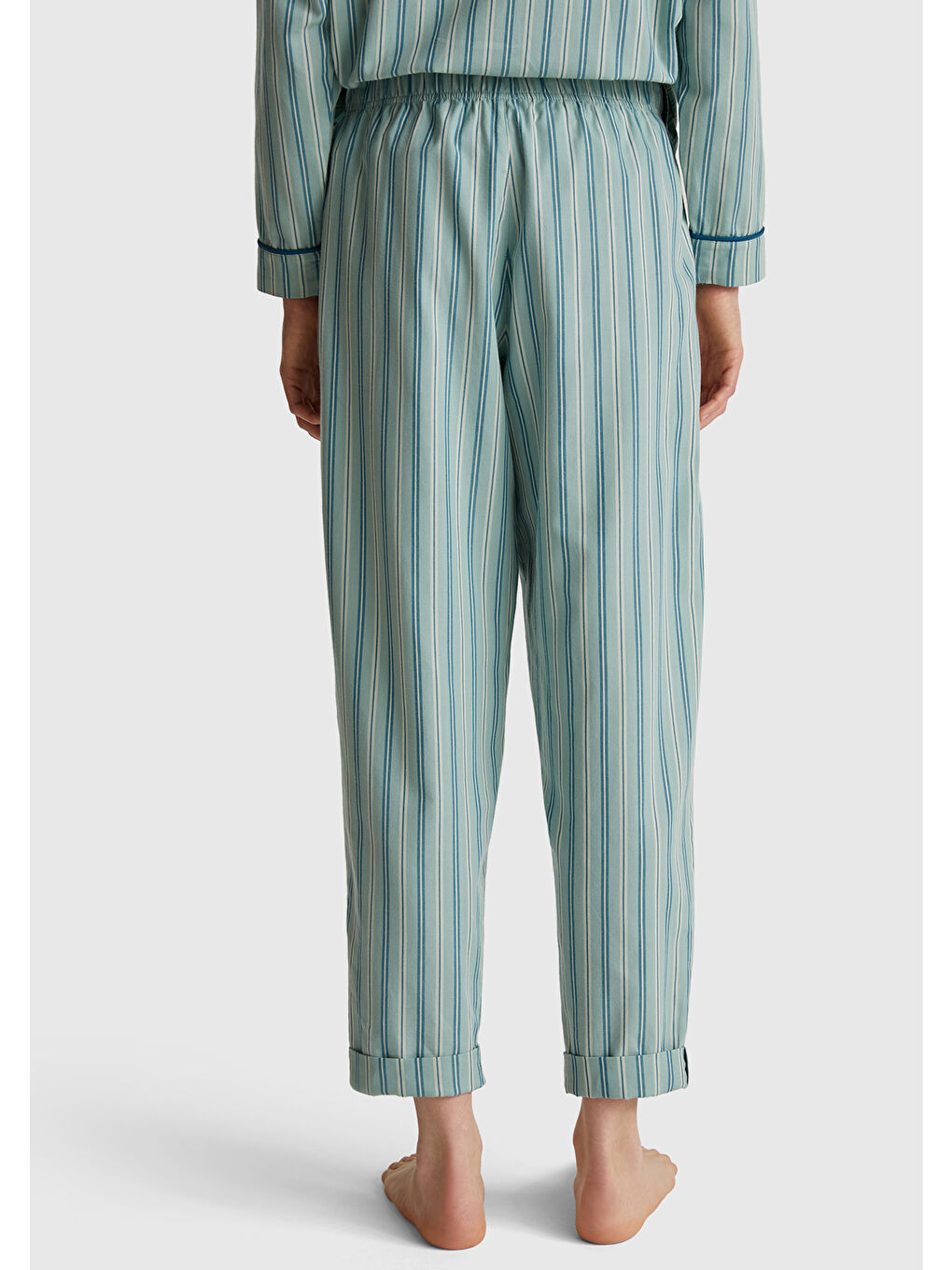 Kadın Turkuaz %100 Pamuk Kare Desenli Paçası Kıvrık Pijama Altı-2