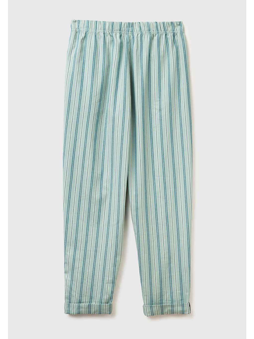 Kadın Turkuaz %100 Pamuk Kare Desenli Paçası Kıvrık Pijama Altı-3