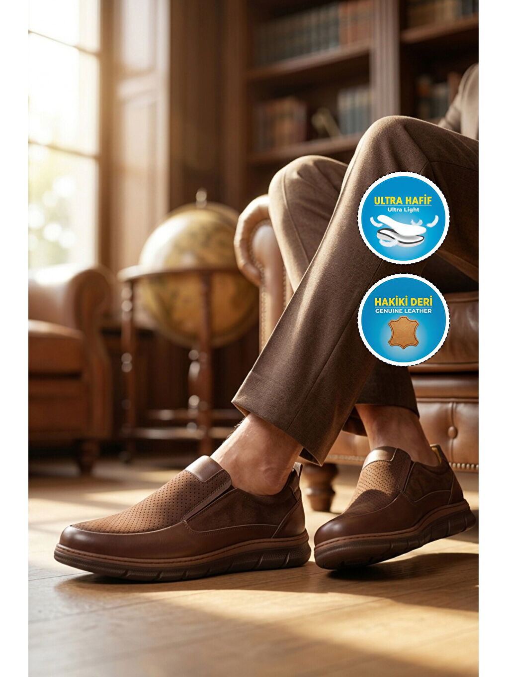 Kahverengi Premium Kahve Nubuk Hakiki Deri Anatomik Erkek Casual Ayakkabı 3704 M-2