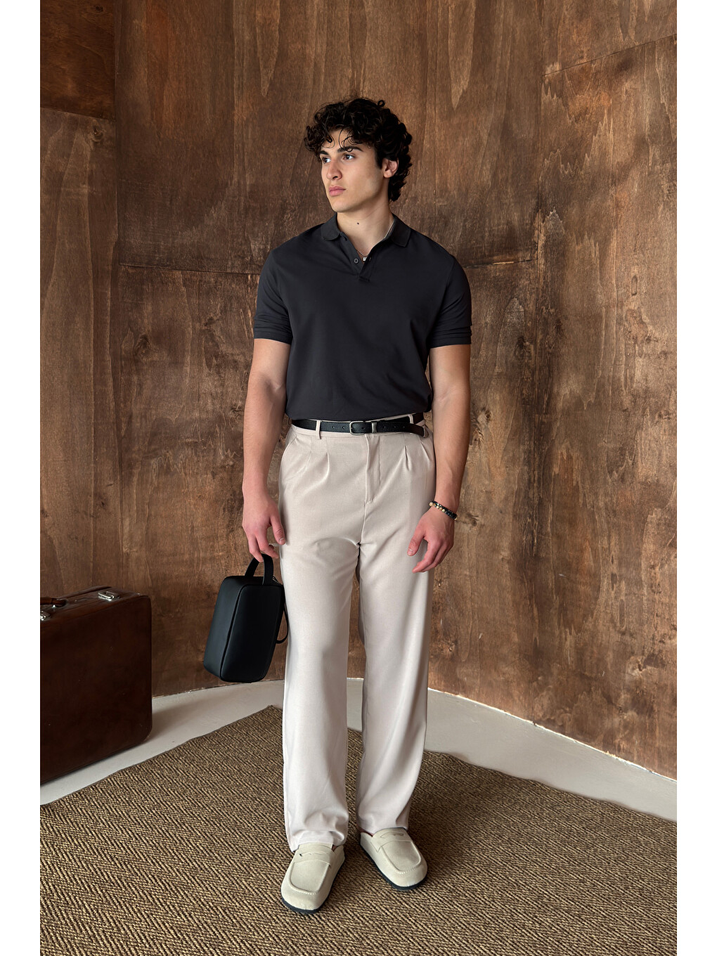 Antrasit Erkek %100 Pamuk Düğmeli Polo Yaka T-Shirt-4