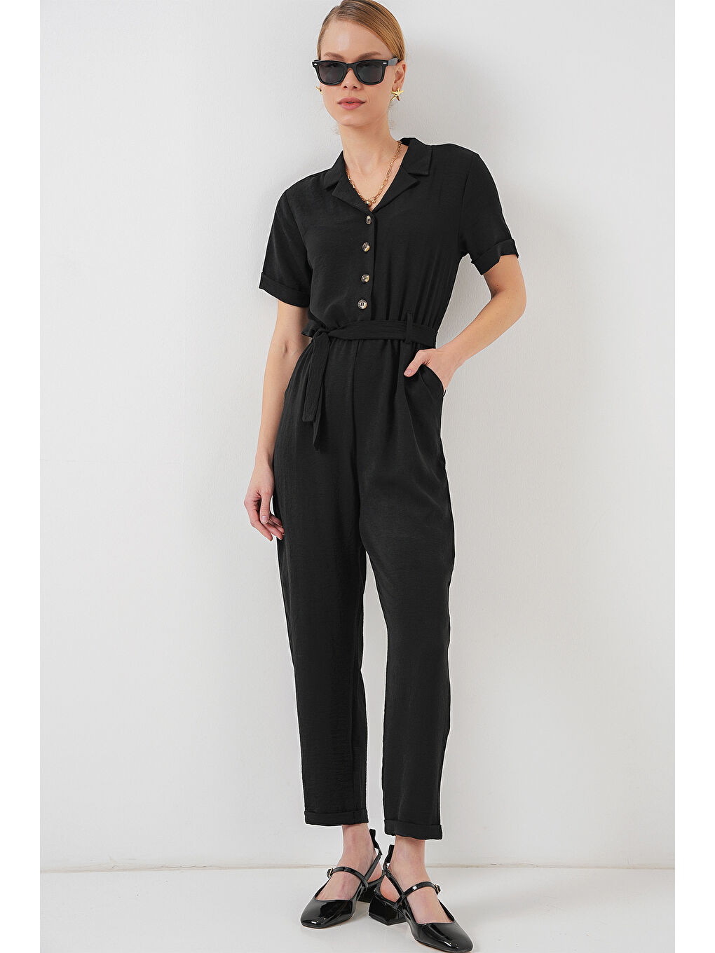 Kadın Kısa Kol Ayrobin Tulum 7030 - Siyah-1