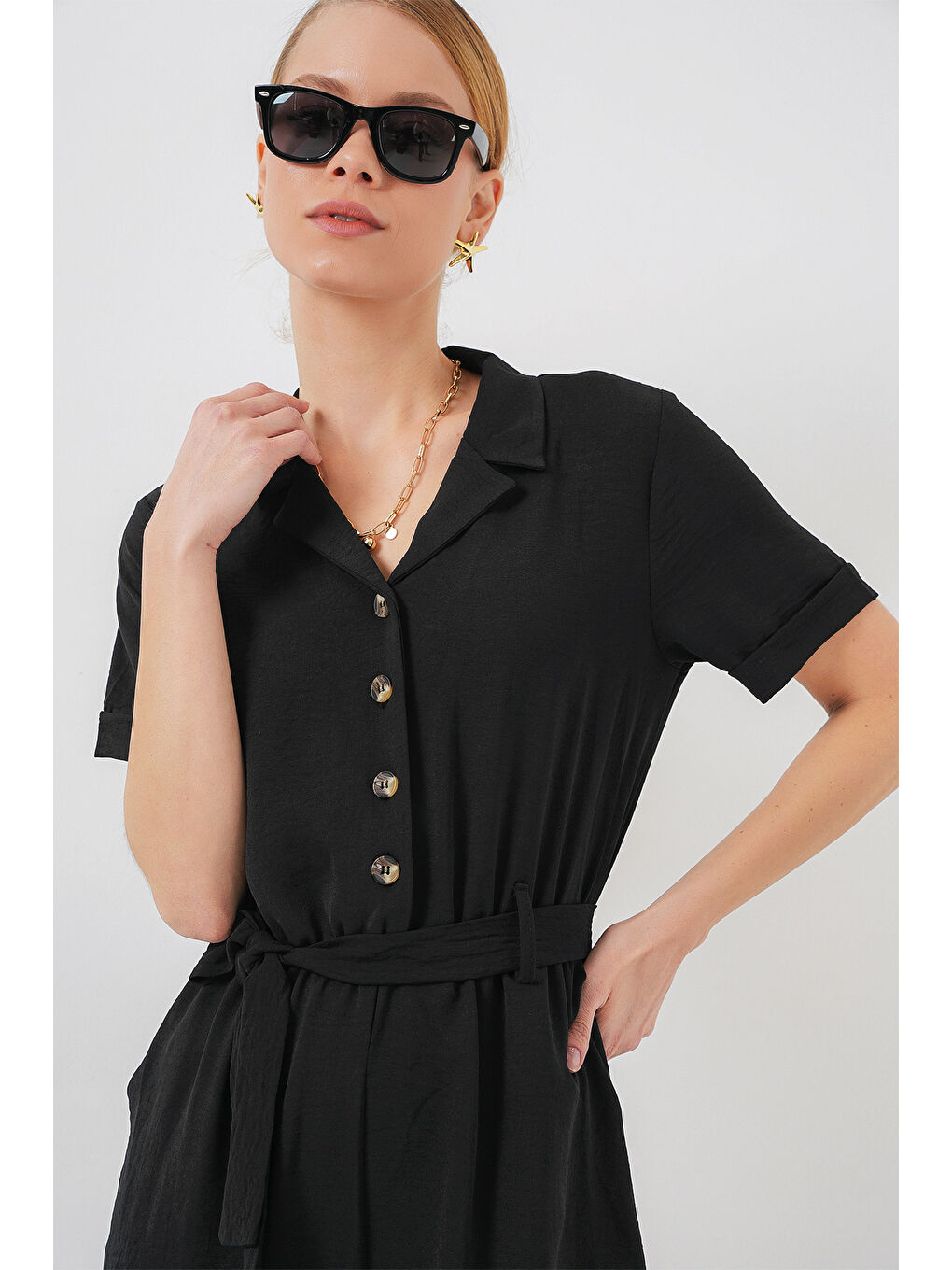 Kadın Kısa Kol Ayrobin Tulum 7030 - Siyah-2