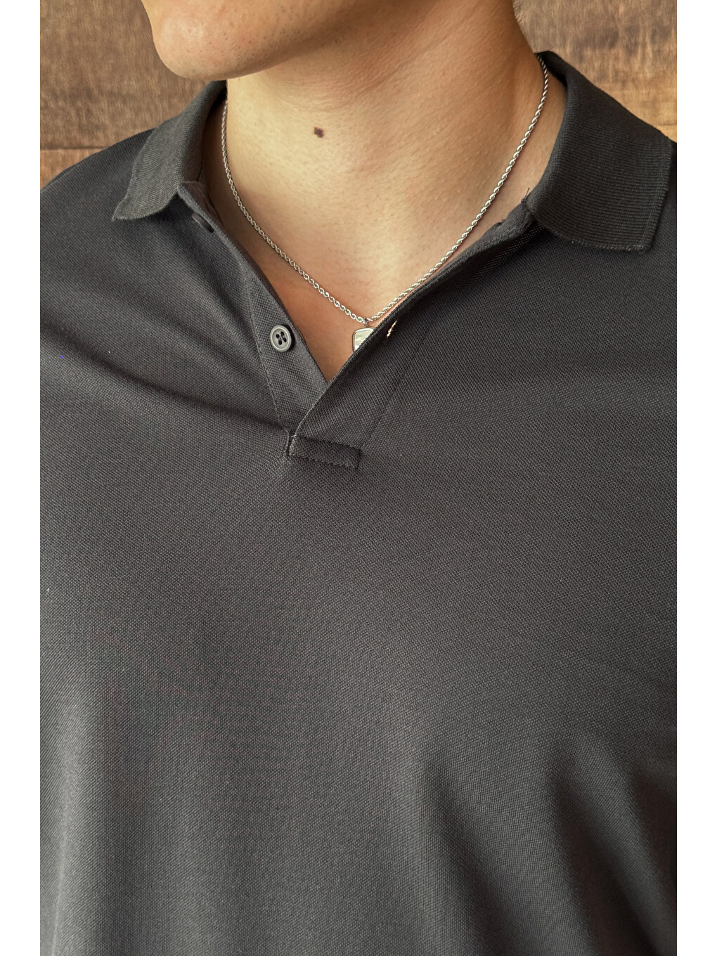 Antrasit Erkek %100 Pamuk Düğmeli Polo Yaka T-Shirt-5