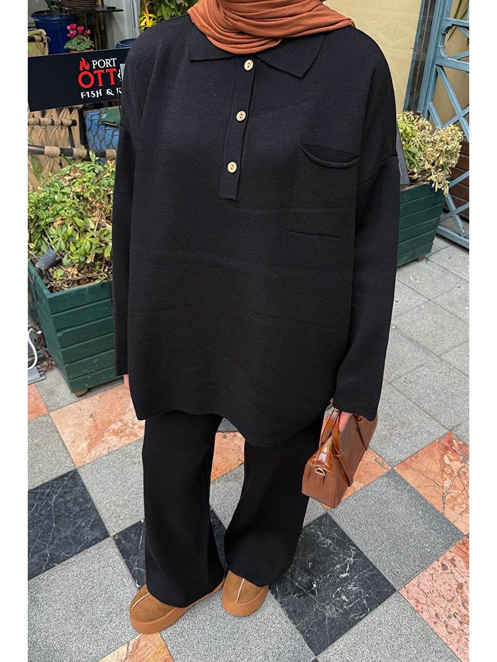 Cep Detaylı Triko Takım Siyah-2