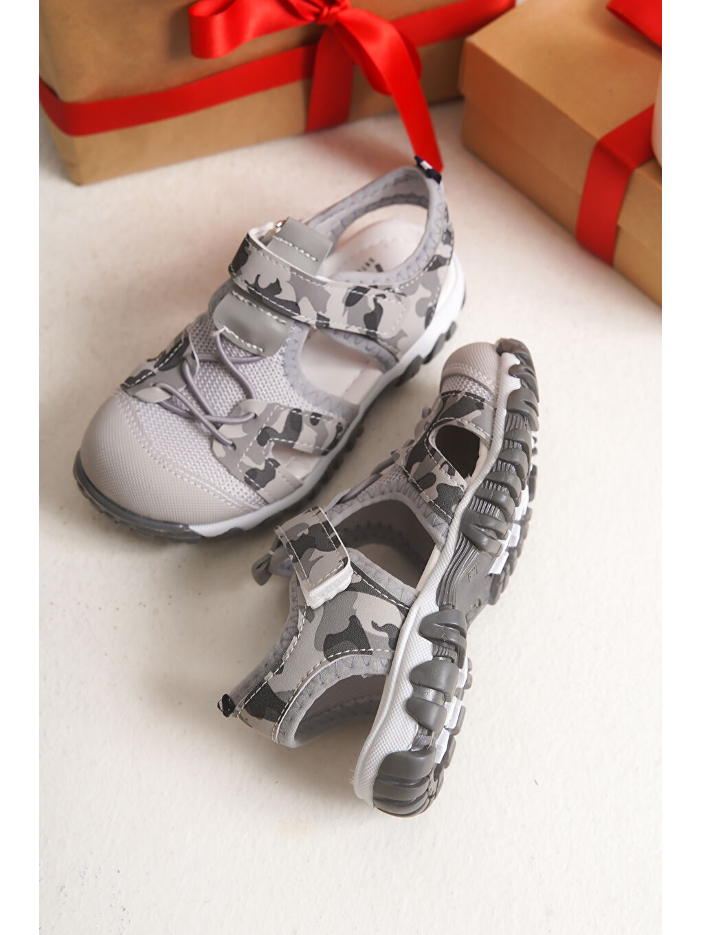 Gri Çinçon Günlük Ortopedik Erkek Çocuk Sandalet Ayakkabı-1