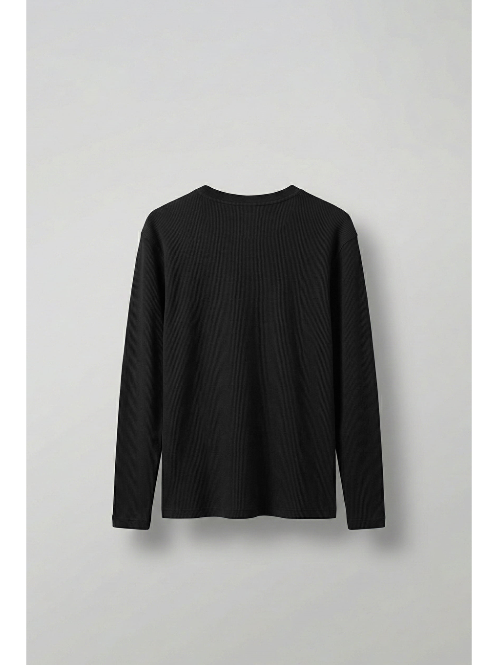 Erkek Oversize Düğmeli Basic Uzun Kollu T-Shirt Siyah-1