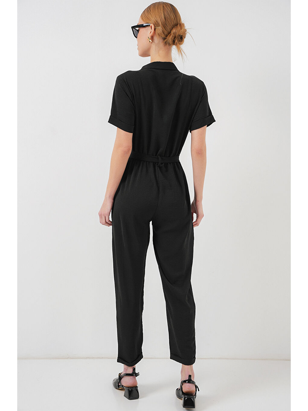 Kadın Kısa Kol Ayrobin Tulum 7030 - Siyah-5