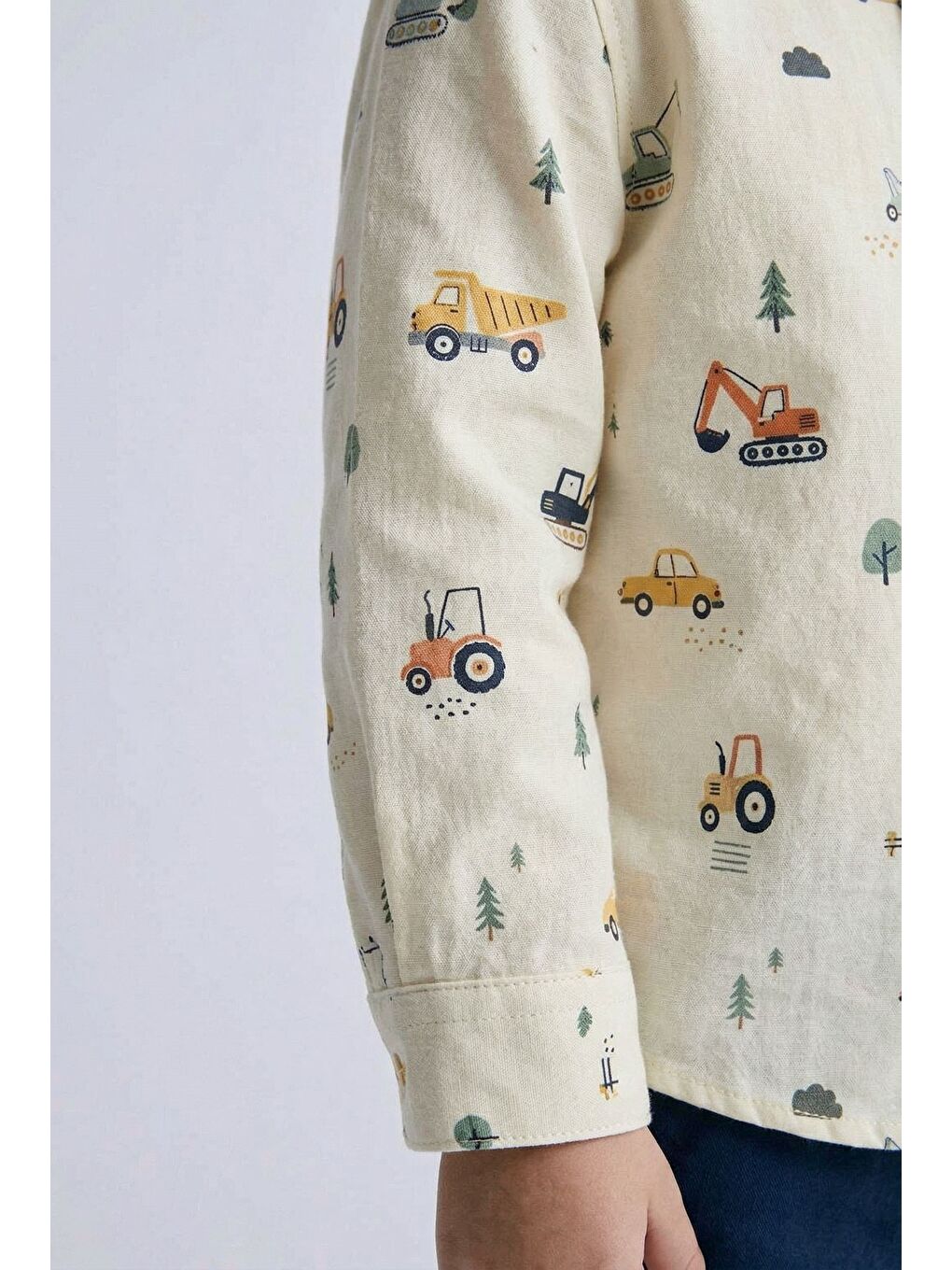 Karışık Erkek Çocuk Pamuklu İş Makinesi Desenli Gömlek Pantolon Takım - Düğmeli-2